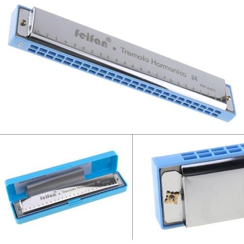 Metal 24 Holes Complex Tone Professional Blues Harmonica Wind Instrument for Beginners / Professional Performance