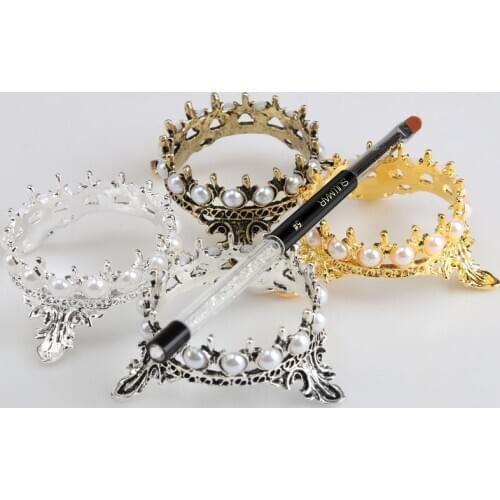 1Pcs Metal Nail Brush Pen Rack Stand Holder Glitter Crown Pearl Design Manicure Nail Art Tools Pen Showing Shelf