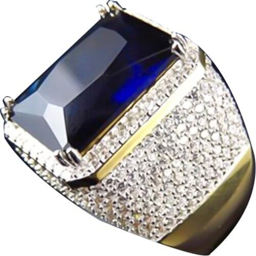 Metal Tension Setting Anniversary Trendy Geometric Gold Color Inlaid Rectangular Zircon Mens Ring Jewelry