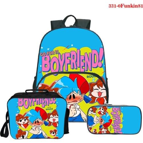 Cute Friday Night Funkin Print School Bags for Girls Boys Game Backpack 3pcs/set Children Book Bag Schoolbag Student 3d Backpack
