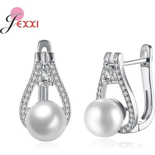Korean Trend Women Temperament Pearl Full Rhinestone Hoop Earrings Wedding Ins Hot Piercing Ear Hooks Jewelry
