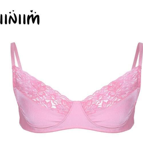 Iiniim Mens Male Sissy Lingerie Nightwear Bralette Hombre Vest See-through Lace Wire-free Bra Top Gay Sexy Babydoll Underwear