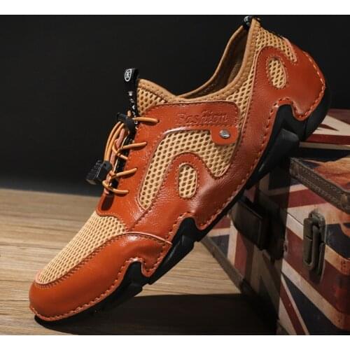 Men Outdoor Sneakers Male Walking Driving Footwear Office Business Dress Shoes Patchwork Leather Mesh Summer Mens Flat Loafers