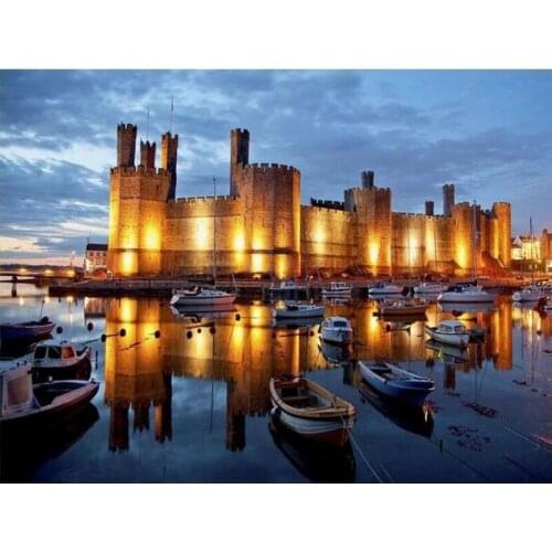 Handicrafts Diamond Painting Lake Boat Full Square Diamond Mosaic Cross Stitch Scenery Pictures of Rhinestones Ship Wall Decal