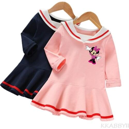 New Childrens Spring And Autumn Girls Long Sleeve Dress Mickey Mouse Foreign Style Minnie Preppy Skirt