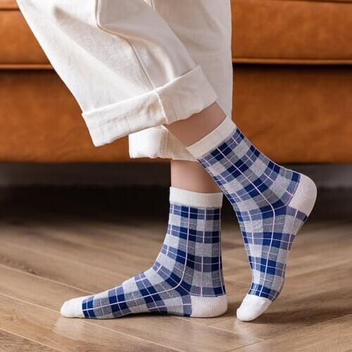 New Classic Wholesale Base Blue Cosplay Spring Cotton Woman Stripe Plaid Exquisite Harajuku Casual Fashion High Quality Socks