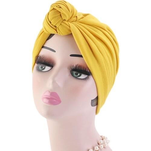 New Women cotton Turban Hat Jersey Head Wrap Knot Turban African Twist Headwrap Ladies Hair Accessories India Hat Chemo Cap