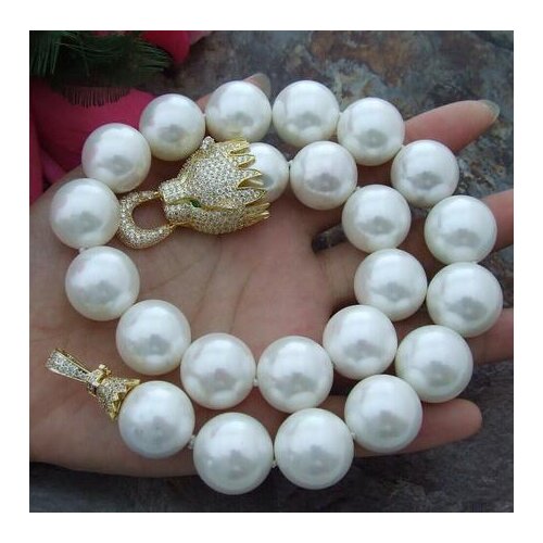 Charming 16 mm white shell pearl necklace micro inlay zircon dragon head accessories necklace long 48 cm