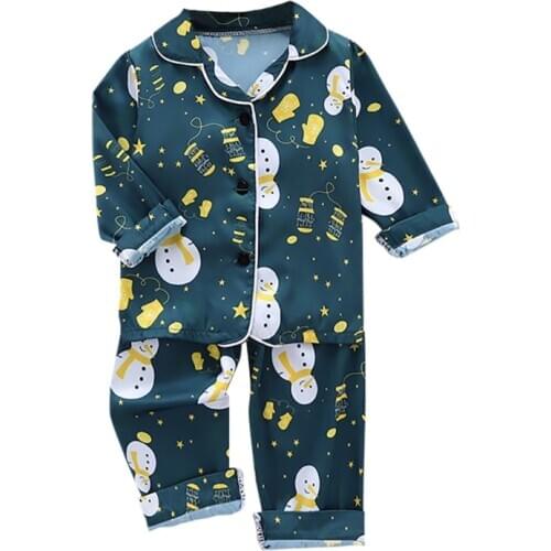 1-12T Unisex Spring Children Christmas Print Sleepwear Set Baby Kids Girls Boys Long Sleeve Blouse Tops+sleep Pants 2021