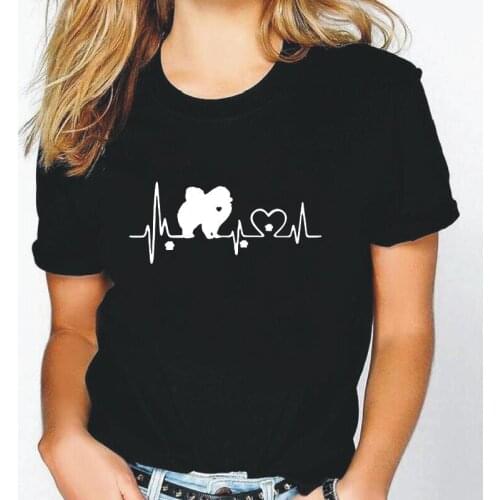 Summer Casual Short Sleeve Tee Shirt Femme Pomeranian Heartbeat Harajuku T Shirt Women Tops Plus Size T-shirt Camiseta Mujer