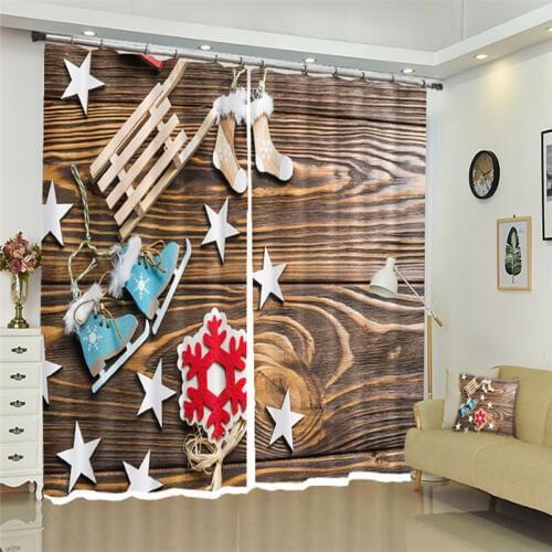 Christmas Wooden wall 3D Window Curtains Blackout Living Room decorate Customized size Drapes Rideaux Cortinas