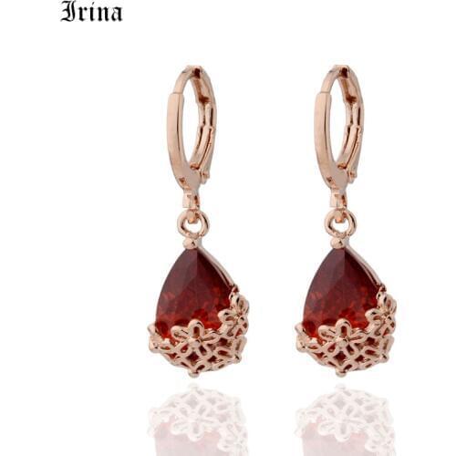 Irina New Water Drop Long Earrings 585 Rose Gold Patterned Asymmetry Cute Dangle Earrings Women Wedding Fashion Jewelry