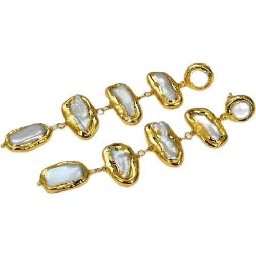 GG Jewelry Freshwater White Biwa Pearl Yellow Gold Plated Earrings