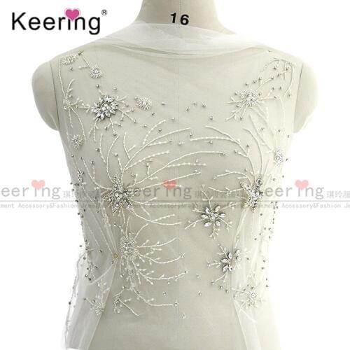 Front and back)Hand-made Silver Rhinestone bodice applique Dress Patch For Wedding Dress WDP-210