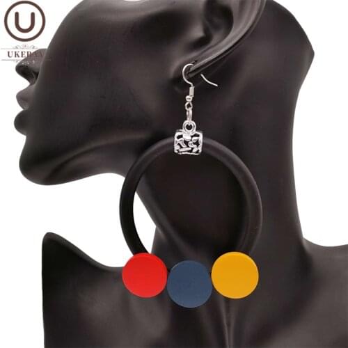 UKEBAY NEW Big Statement Earrings Women Round Drop Earrings Rubber Jewelry Handmade Wood Earring Ear Accessories For Female Gift