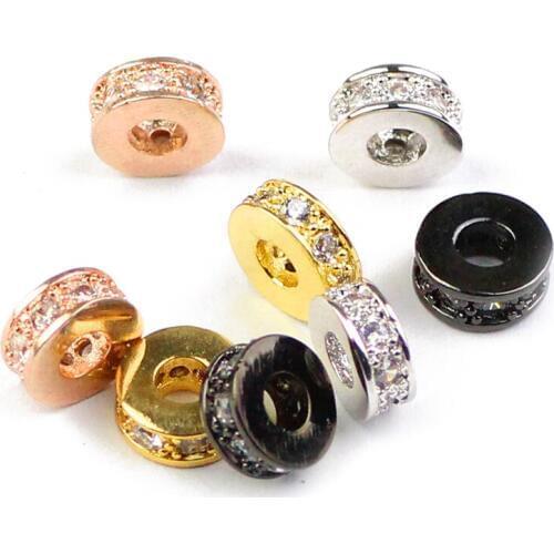 YHBZRET Gold Coin Copper Geometric Spacer beads 4pcs 7.5mm CZ Crystal Charms metal Loose beads for Jewelry making bracelet DIY