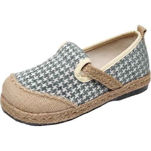 YourSeason Ladies Plaid Vintage Shoes 2021 Spring Autumn Shallow Handmade Concise Leisure Women Cotton Linen Casual Flats