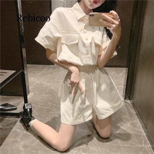 Korean Summer Loose Blouse And Shorts Elastic Waist Casual Fashion 2 Piece Set Women Chic Ladies Suit Woman Plus Size Twinset
