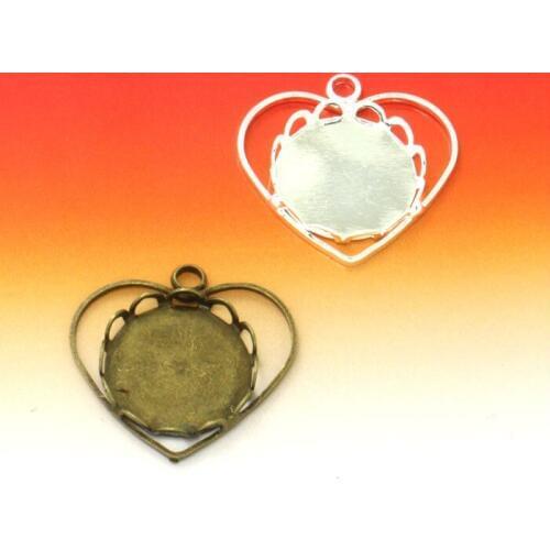 10pcs inner 14mm Heart Pendant Tray Winner Art line beside Setting DIY Jewelry Findings Antique Bronze Silver Plated