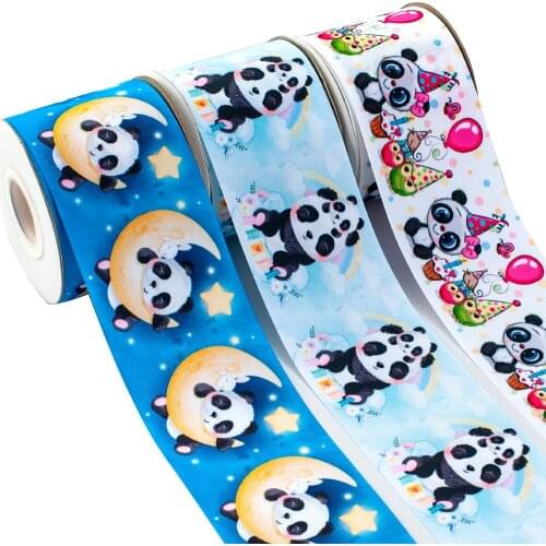 10yds Cute Baby Panda Characters Cartoon Printed Grosgrain/Satin Ribbon