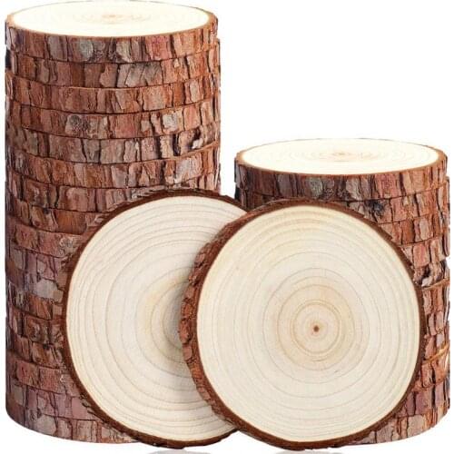 50Pcs Thickened Round Pine Wooden Hanging Board DIY Bark Blank Hanging Board Drawing Display Hanging Board (5-6cm)