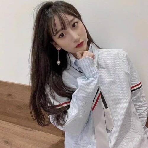 2021 Summer Men Shirt Casual Cotton TB Striped Turn Down Collar Slim Women Blouse High Quality Couple Clothing Korean Design