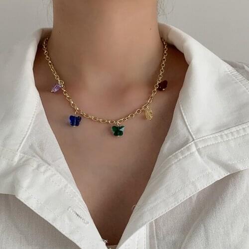 Butterfly Charm Chain Choker Necklaces Candy Color Butterfly Necklace Pendant For Women Girls Gifts Boho Beach Jewelry Bijoux