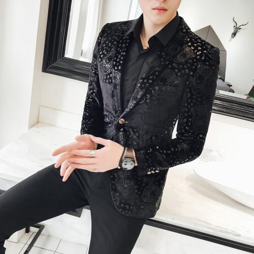 Black Velvet Flower Blazer Men Luxury Business Casual 2020 New Blazer Hombre Suit Jacket Men Plus Size 5xl 4xl