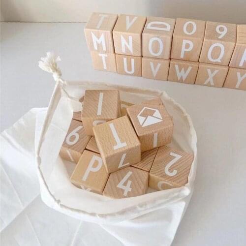 26pcs Alphabet Wooden Blocks Stacking Montessori Educational Wood Toys Preschool Kids Learning Letter Wood Cube Toys for Baby