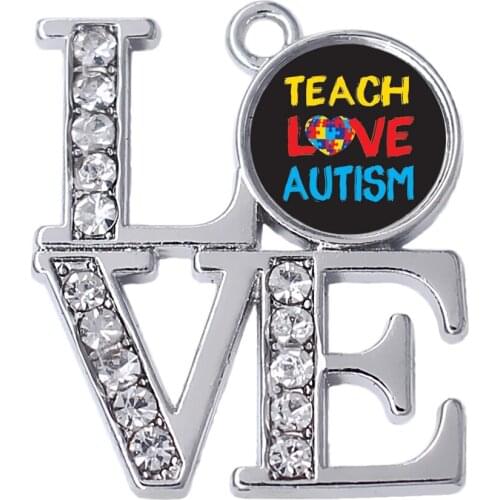 Eco friendly Epoxy Stickers Awareness Autism Teach Love Autism Charm Persona Autistic Necklaces Bracelets Making Accessories