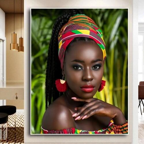 Elegant Africa Black Women Canvas Art Oil Painting Wall Art Posters Prints Wall Pictures for Living Room Home Wall Cuadros Decor