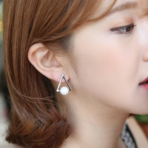Hot Sell 2017 New Fashion Pearl Triangle Design 925 Sterling Silver Stud Earrings for Women Jewelry Gift Wholesale Drop Shipping