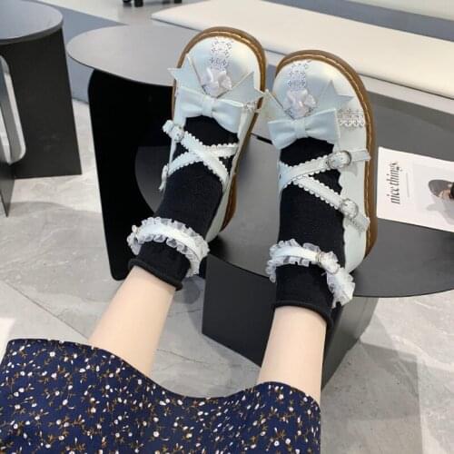 Kawaii Japanese Womens Lace Flat Loli Shoes Summer Jk Uniform Pu Soft Sister Mary Jane Tea Party Cosplay Anime Sweet Girls Cute