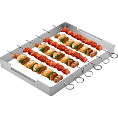 BBQ Grilling Basket Stainless Steel Nonstick Barbecue Grill Basket Tools Silver Folding Campfire Grill Grates With BBQ Skewer