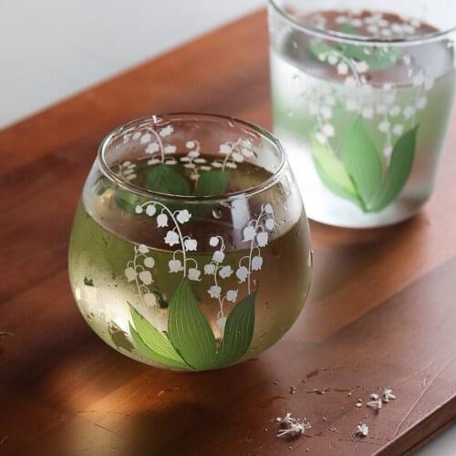 Blue lotus creative high borosilicate bell orchid glass heat resistant office drinking cup household afternoon tea cup