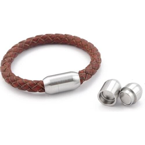 2PCS Round Stainless Steel Magnetic Clasps for Bracelet Jewelry Making Fasteners Clasp Fit 6mm Leather Cord Buckle Connector