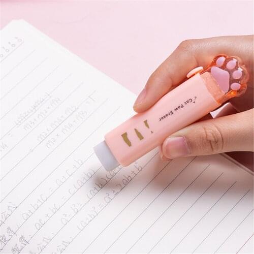 Kawaii Cat Paw Erasers Kawaii Retractable Push Pull Rubber Erasers Student Learning Stationery Child Creative Novelty Erasers