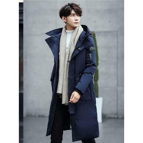 Mens Winter Hooded Long Coat Thick Down Padded Outwear Parka Jacket Warm Long Solid Color Leisure Warm Tops