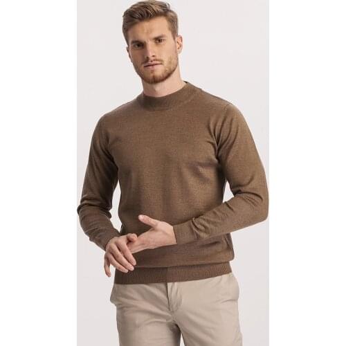 Hateko Men Slim Fit 30% Wool Light Mock Neck Sweater Classic Style Plain Color Knitwear Lightweight Pullover