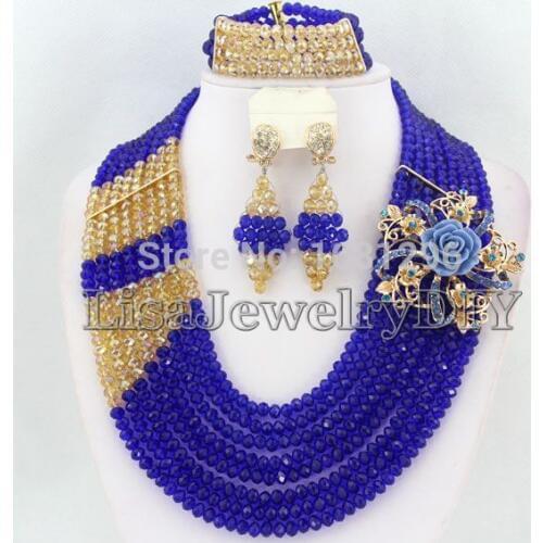 Royal Blue African Party Crystal Beads Jewelry Sets African Bridal Wedding Beads Jewelry Sets Free Shipping HD0183