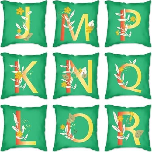 Green Pillow Cover Leaves English Print Cushion Covers Pillow case Sofa Cushion Cover 45*45cm Decorative letters Throw Pillows