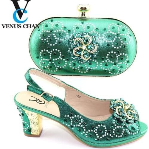 2020 New Green Color Women Wedding shoes with matching bags bride High heels shoes Ladies shoe and bag set