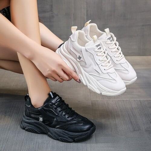 2021 New Spring And Autumn Casual Mid-heel Wedge With Round Toe Lace-up Mid-top Womens Sports Shoes