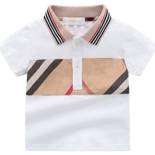 New summer fashion brand style kids clothes boys girls cotton plaid striped short-sleeved t-shirt tops 1-5 years
