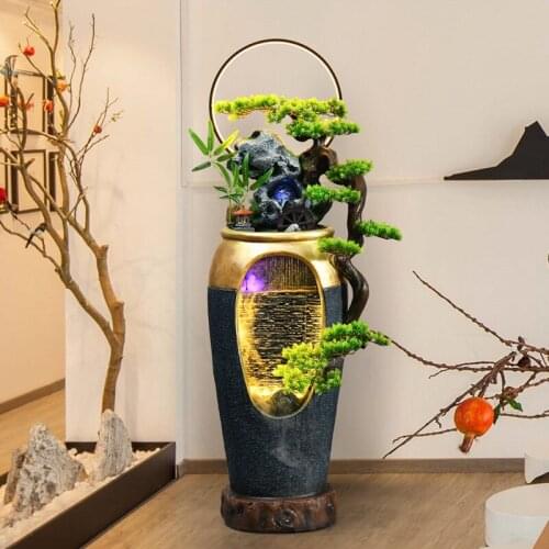 TT New Light Luxury Floor Water Fountain Landscape Home Vase Humidifier Entrance Decoration Decoration