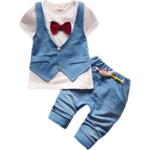 Baby Boys Clothing Spring Autumn Set Top with false Vest+Pants 2-piece Kids Party Clothes Children 1-6 Years Old Suit