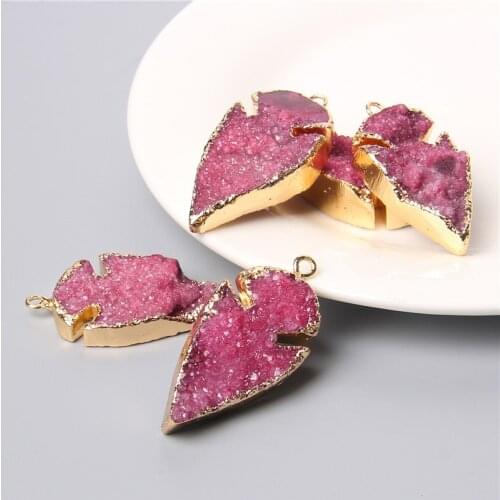 Natural Rose Red Arrow Quartz Crystal Druzy Agates Pendants For Diy Women Jewelry Making Earring Necklace Handmade Wholesale