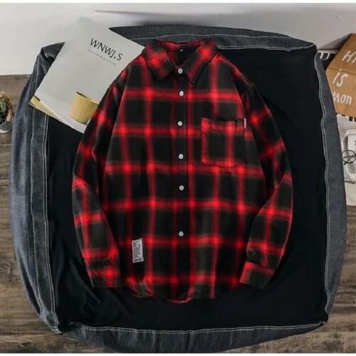 Couple Style Plaid Shirt Spring and Autumn Hong Kong Style Ins Grid Mens Long-sleeved Korean Trend Top Casual Shirt Jacket