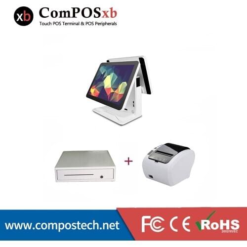 Widely Used Double 15+15 Inch Coffee Shop POS System All In One Windows Touch Machine Touch POS
