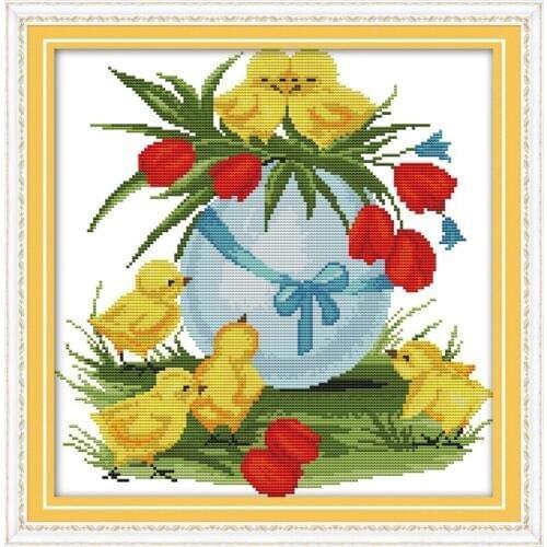 Everlasting Love Chickens And Egg Chinese Cross Stitch Kits Ecological Cotton Stamped Printed 11CT DIY Gift New Year Decorations